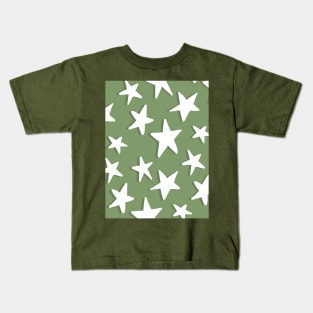 Sage and Olive Green Sketchy Stars Kids T-Shirt